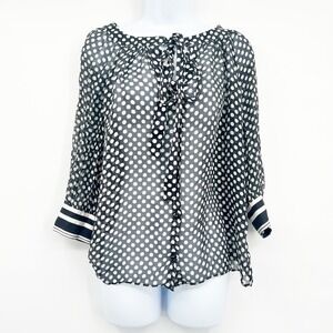 Milly Womens Retro Black White Polka Dot Silk Tie Neck Parisian Chic Blouse 6